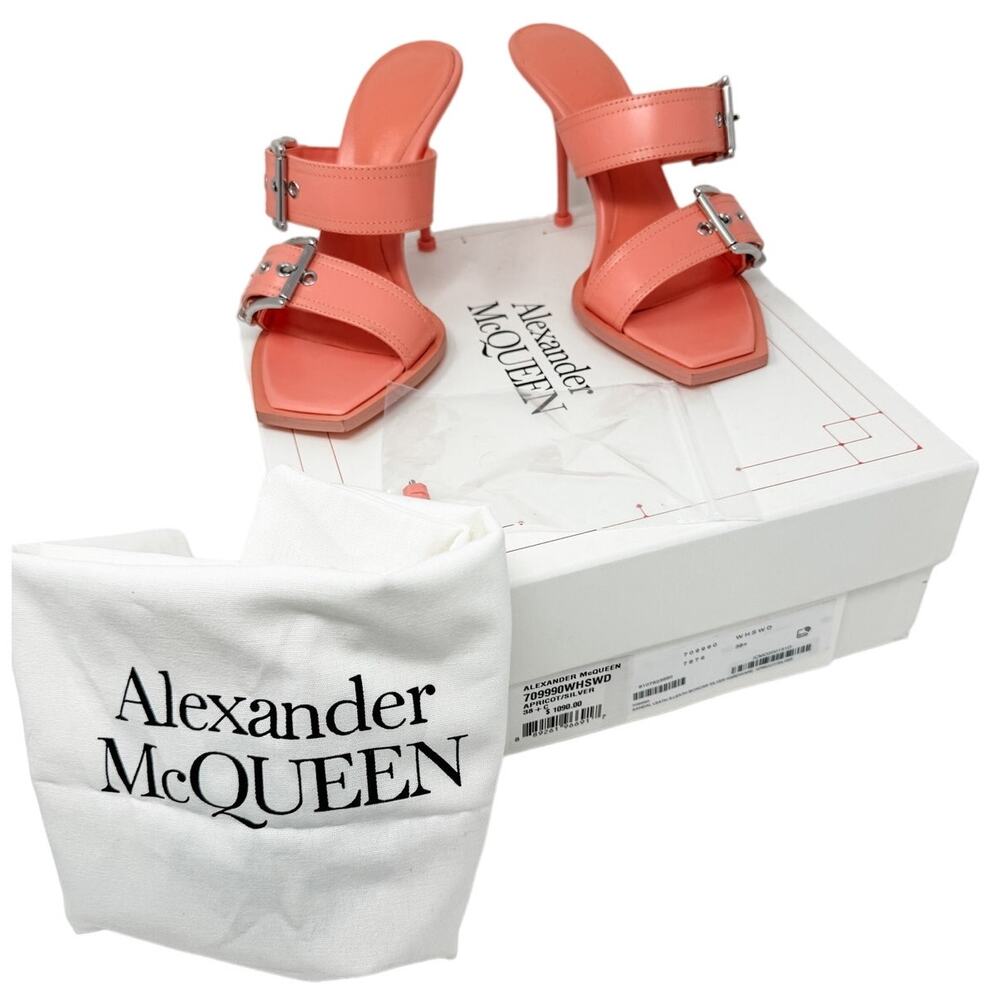 Alexander McQueen Double Buckle Slide Mule Sandals Apricot size 38.5 US8.5 - Picture 2 of 15